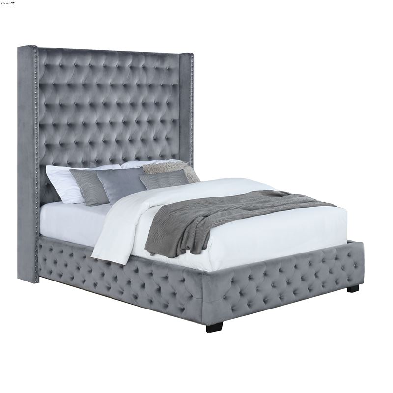 Coaster Rocori Grey Wingback Tufted Bed 306075Q