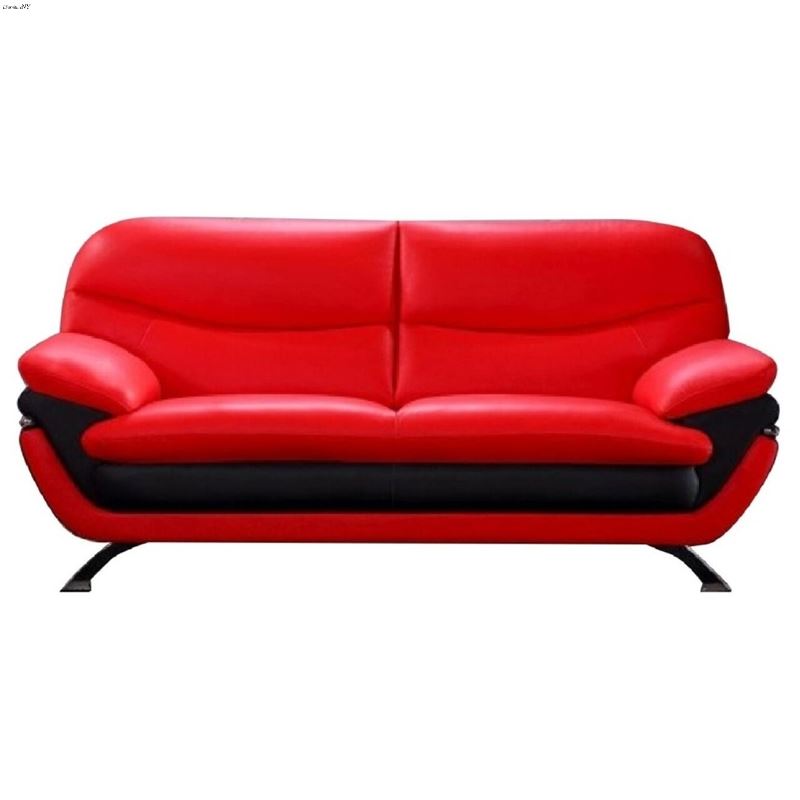 Jonus Modern Red and Black Leather Sofa By BH Desi