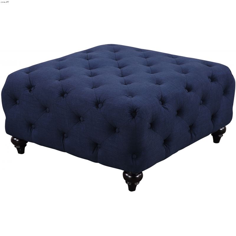 Chesterfield Navy Fabric Upholstered Tufted Ottoma