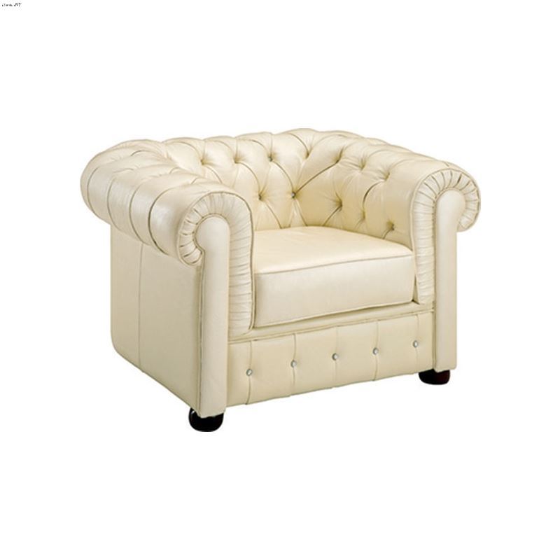 258 Tufted Ivory Italian Leather Chair