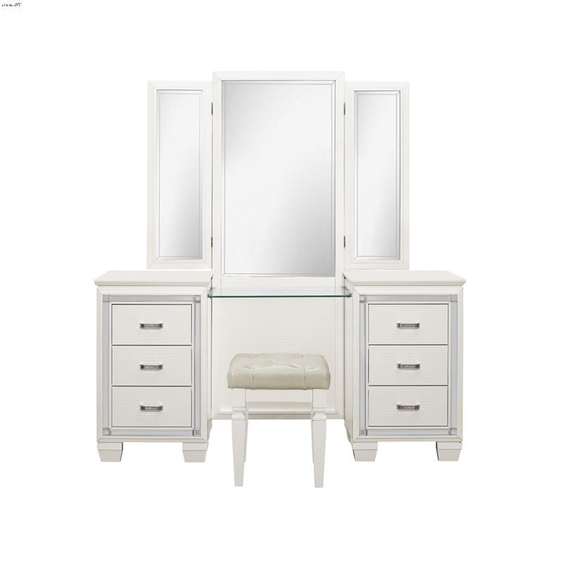 Allura White 6 Drawer Vanity Dresser with Mirror 1