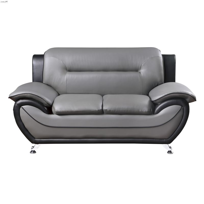 Matteo Modern Grey and Black Leatherette Loveseat