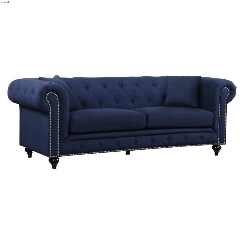 Chesterfield Navy Linen Tufted Sofa