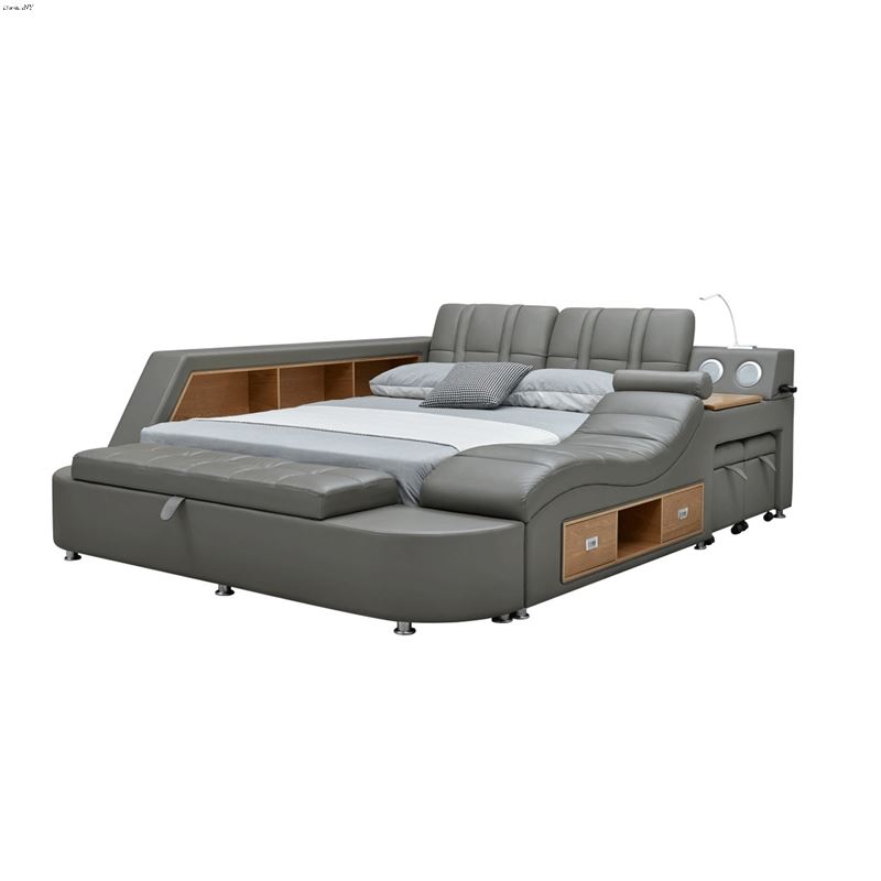 Modern Tesla Grey Leather Upholstered Storage Bed 