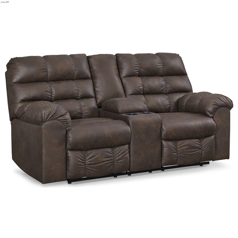 Derwin Nut Fabric Reclining Loveseat with Console