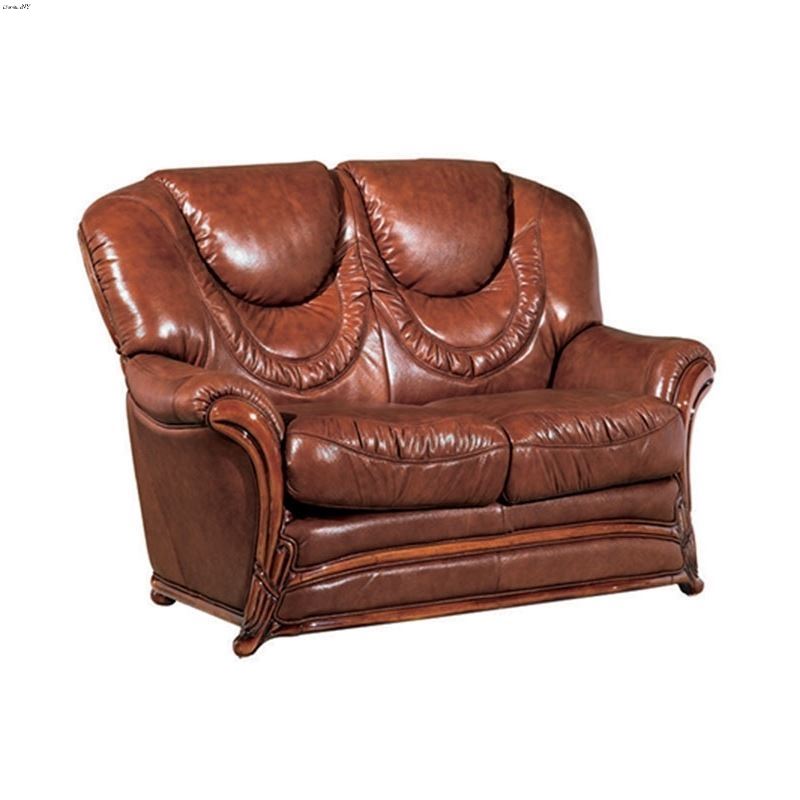 Traditional 67 Brown Italian Leather Love Seat Wit