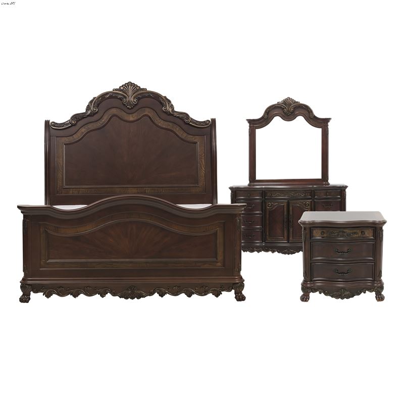 Deryn Park Cherry Queen Sleigh Bed 4pc Bedroom Set