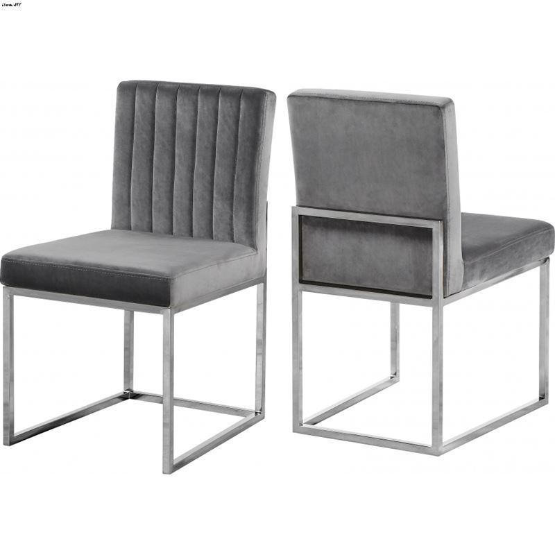 Giselle Grey Upholstered Velvet Dining Chair - Chr
