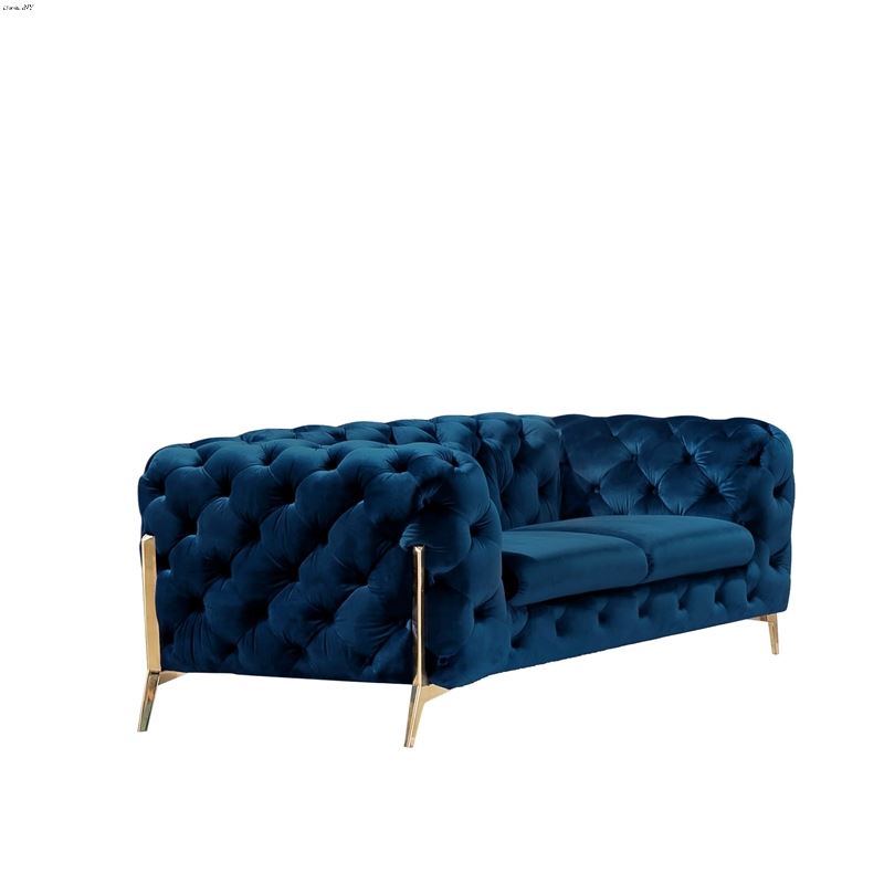 Chester Blue Velvet Tufted Loveseat with Gold Legs