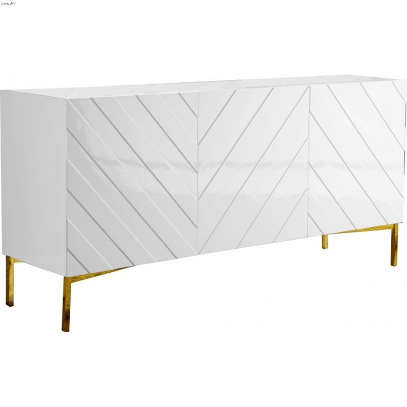 Collette White Lacquer Sideboard/Buffet - Gold Bas