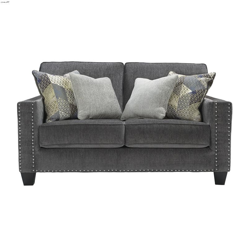 Gavril Smoke Grey Fabric Nailhead Loveseat 43001