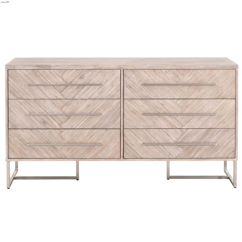 Mosaic 6 Drawer Double Dresser in Natural Grey, Br