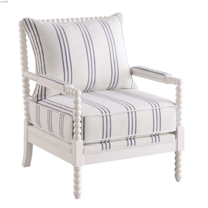 Blanchett Stripe Fabric, White Wood Accent Chair 9