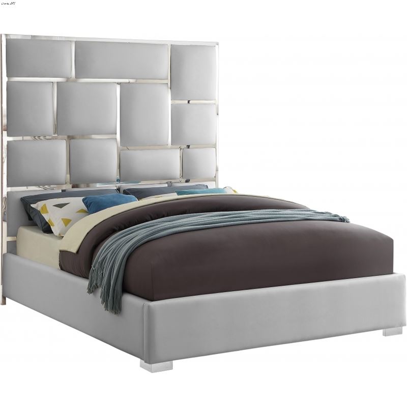 Milan White King Faux Leather Upholstered Bed