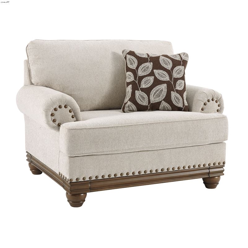 Harleson Wheat Linen and Wood Trim Oversized Chair