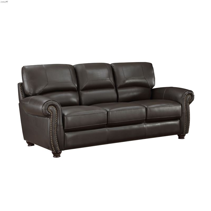 Foxborough Brown Leather Rolled Arm Sofa 9269DB