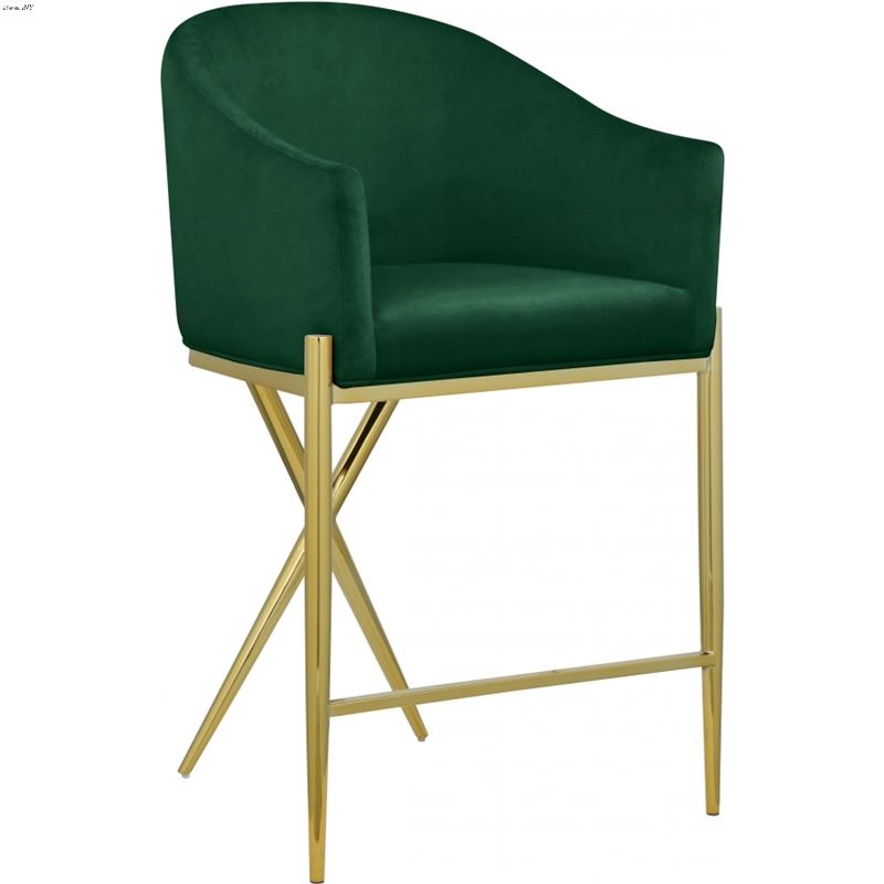 Xavier Green Velvet and Gold Counter Stool