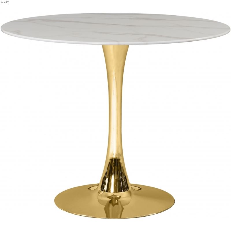 Tulip 36 Inch Round Faux Marble Dining Table - Gol