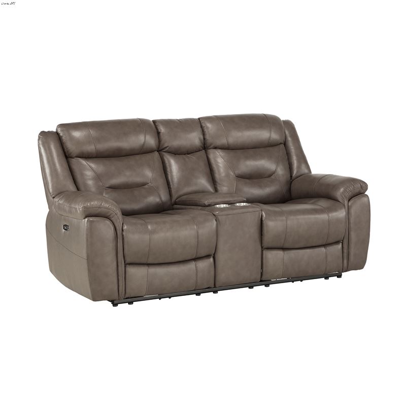 Kennett Taupe Leather Power Reclining Loveseat wit