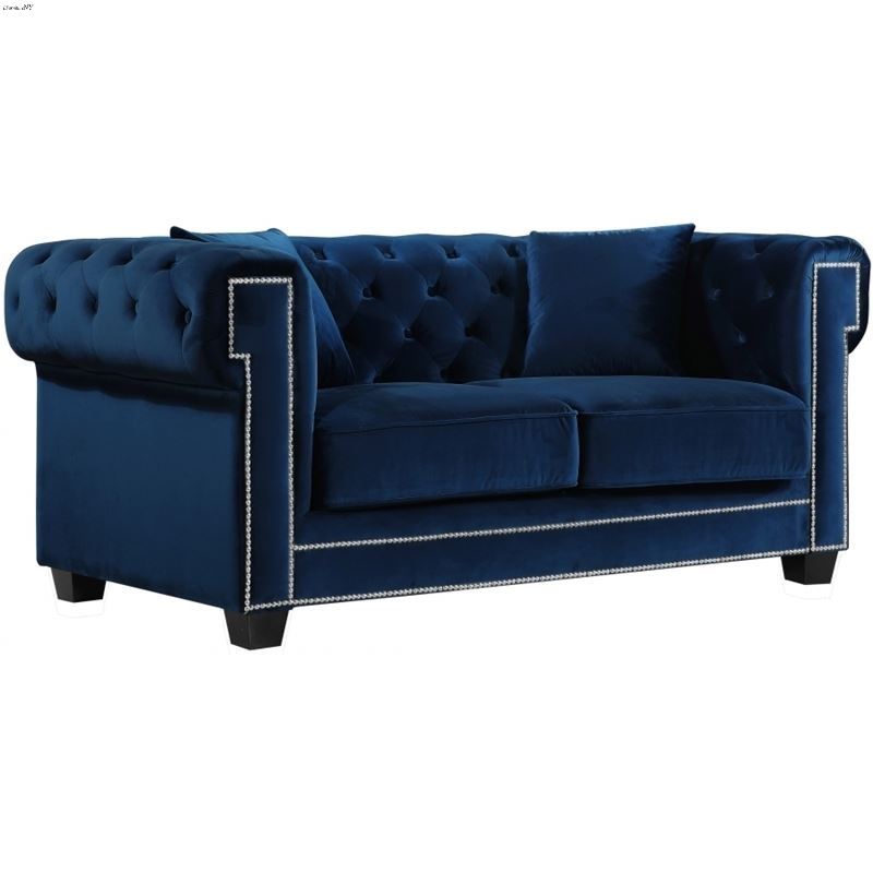 Bowery Navy Velvet Tufted Love Seat