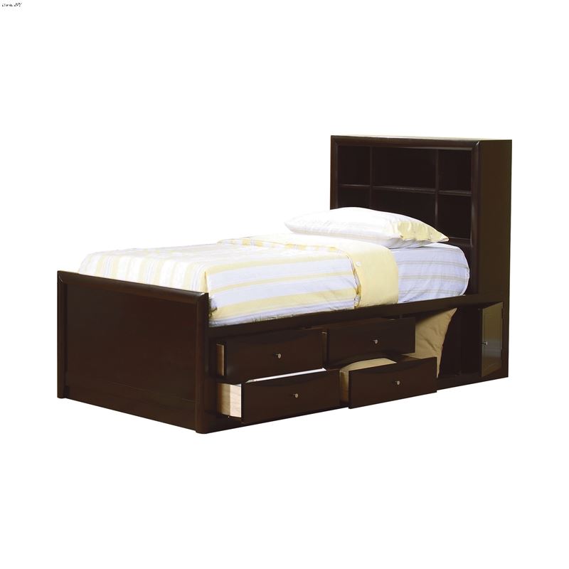 Phoenix Cappuccino Twin Bookcase Storage Bed 40018