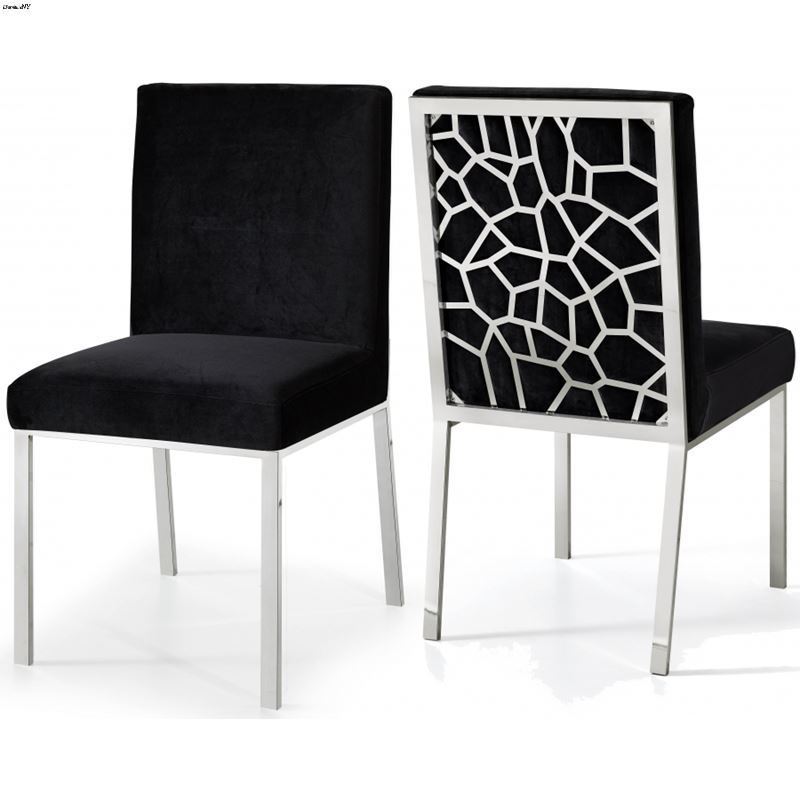 Opal Black Upholstered Velvet Dining Chair - Chrome Base - Set of 2