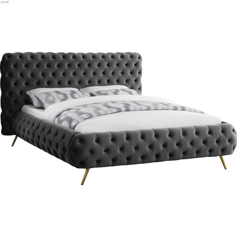 Delano Grey Velvet Tufted Upholstered Bed