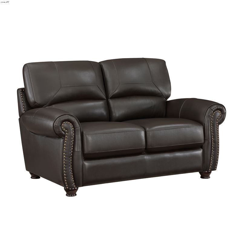 Foxborough Brown Leather Rolled Arm Loveseat 9269D