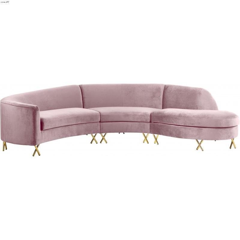 Serpentine Pink Velvet Upholstered Sectional