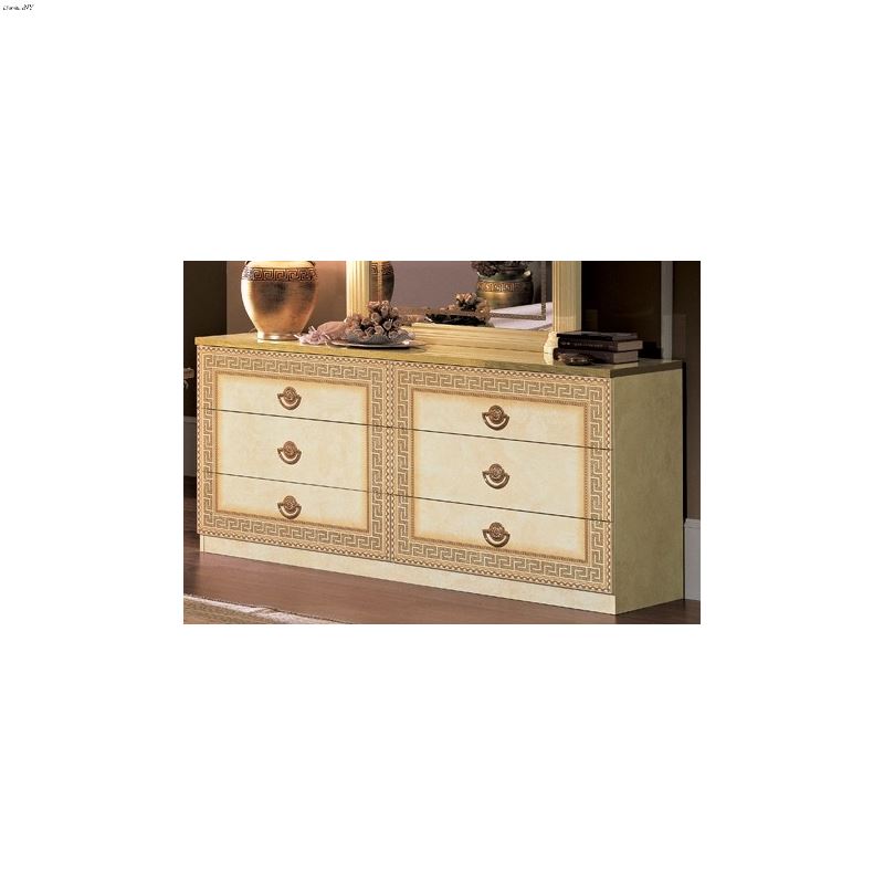 Aida Ivory and Gold 6 Drawer Double Dresser by Cam