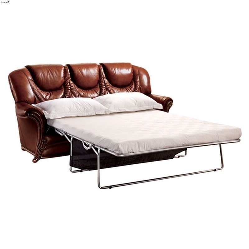 Traditional 67 Brown Italian Leather Sofa Bed With