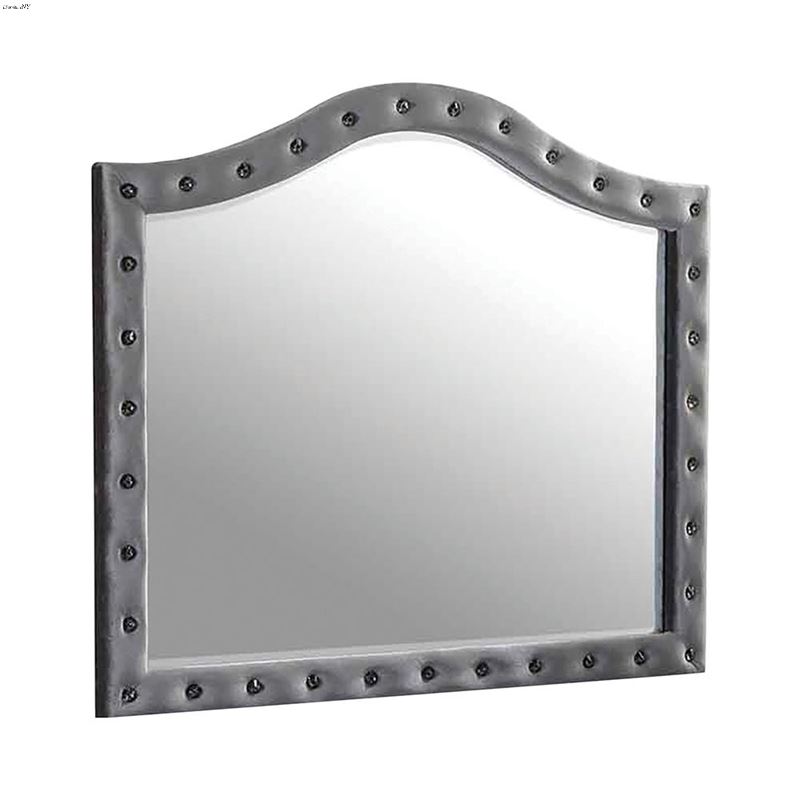Deanna Grey Velvet Button Tufted Mirror 205104