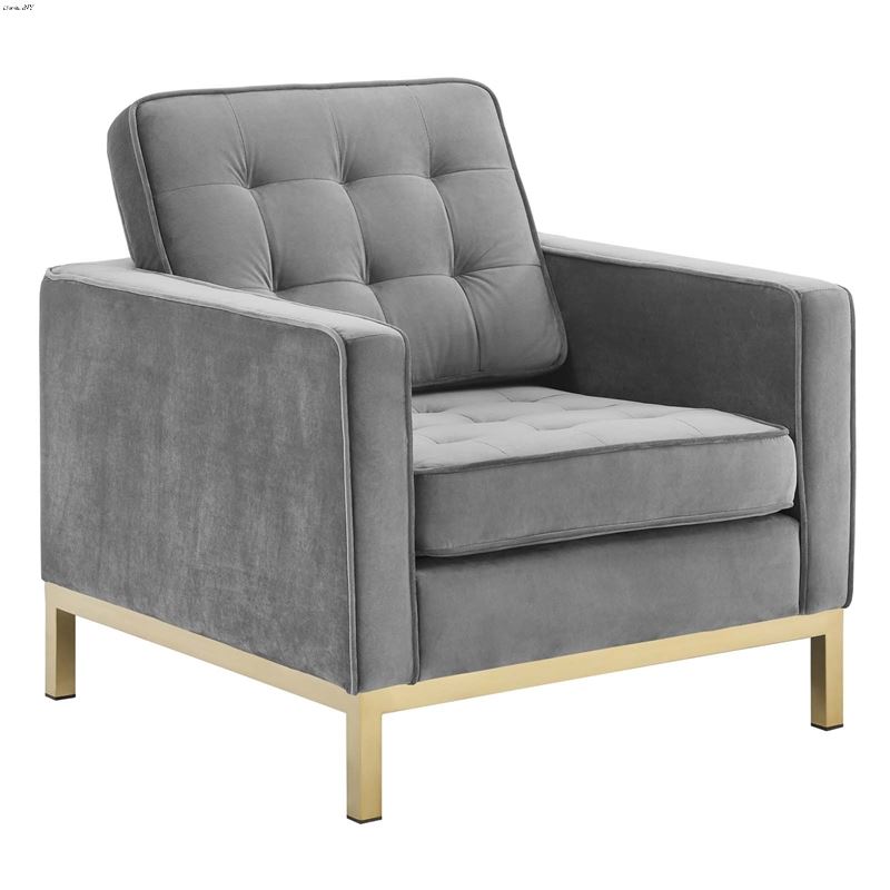 Loft Modern Grey Velvet and Gold Legs Tufted Chair