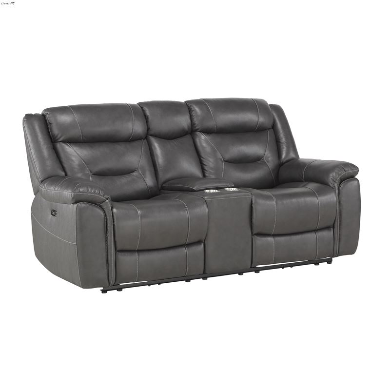 Kennett Dark Gray Leather Power Reclining Loveseat