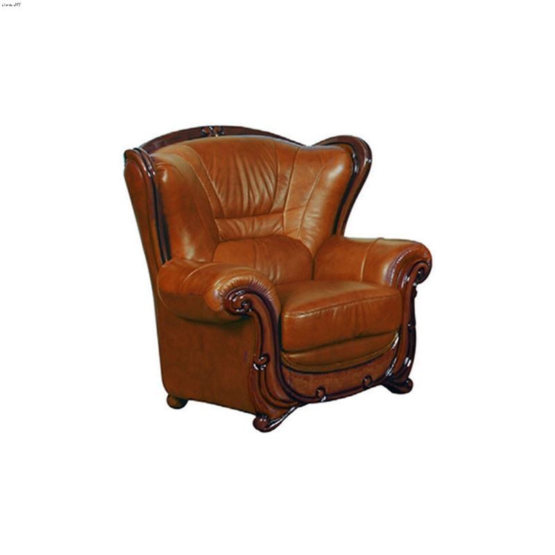 Traditional 100 Brown Italian Leather Chair With W