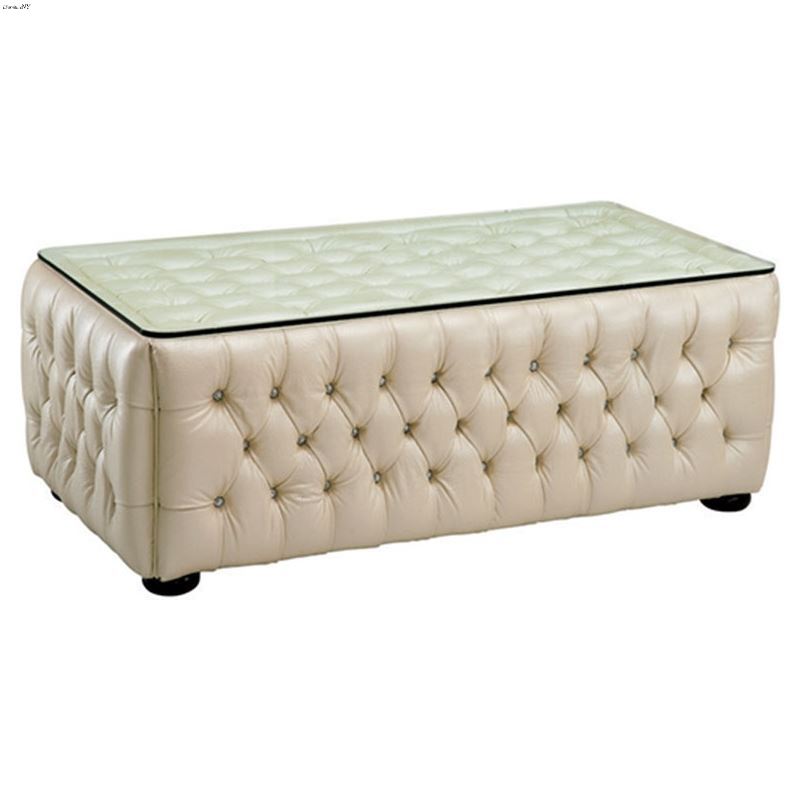 258 Tufted Ivory Embosed Leatherette Coffee Table