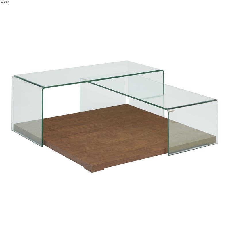 Kinetic Walnut Veneer/Clear Glass Coffee Table by