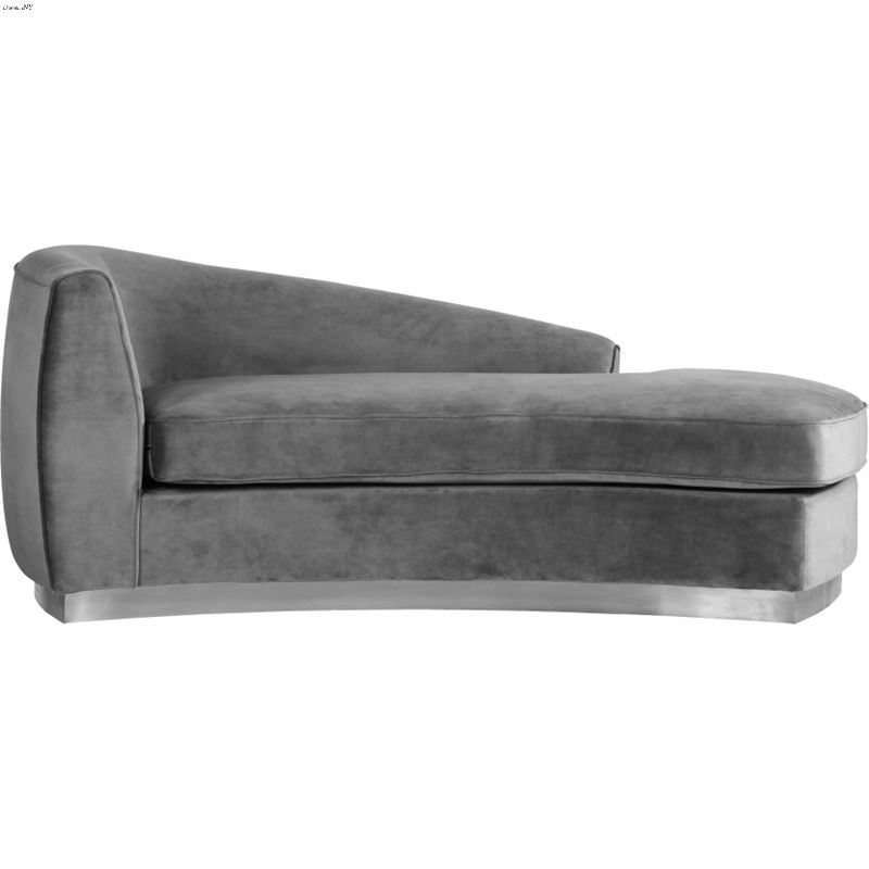 Julian Grey Velvet Upholstered Chaise - Chrome Bas